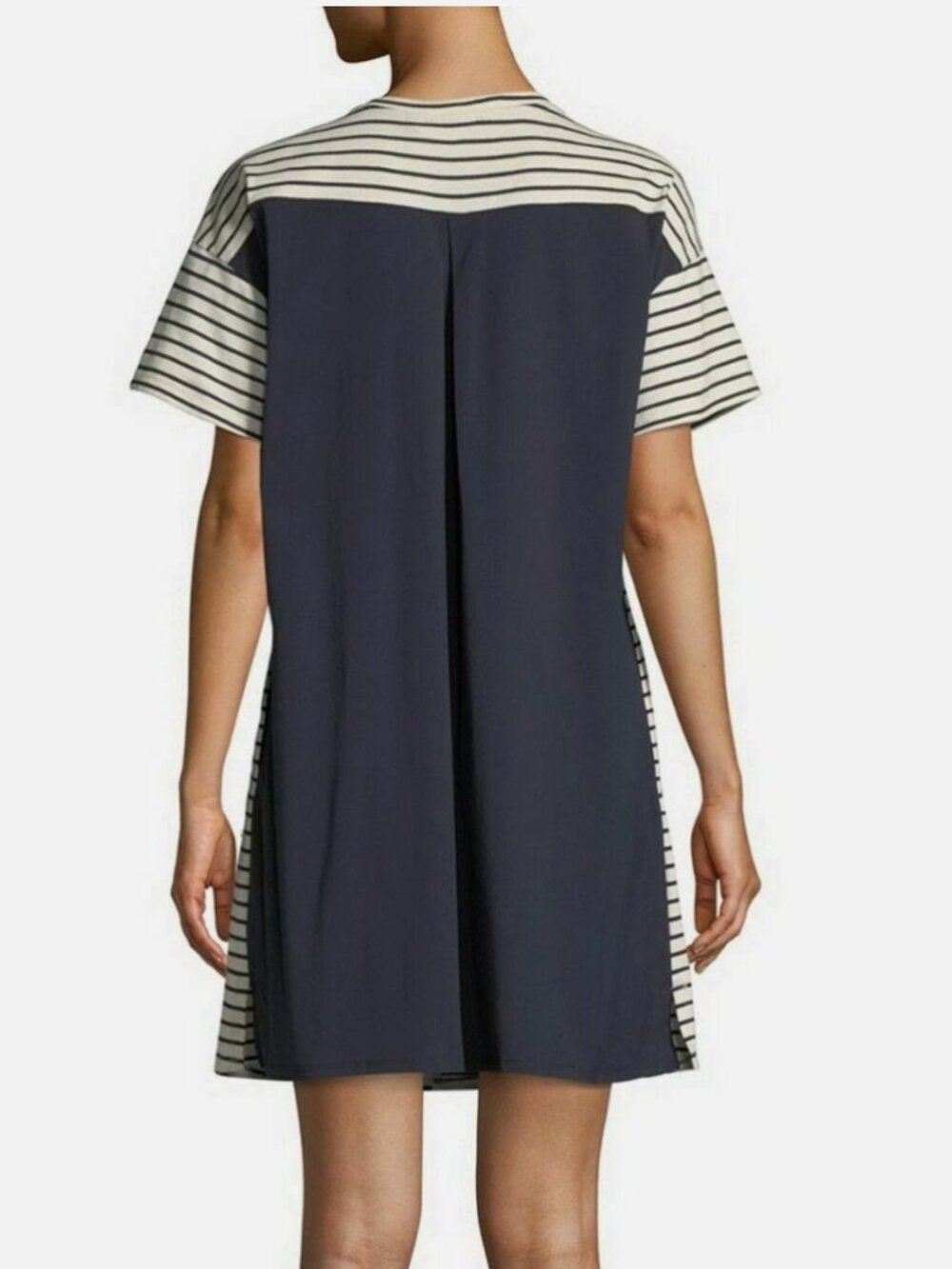 Theory Relaxed Combo Stripe Shift Dress - Cream & Deep Navy - Size P (xs)